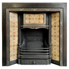 Antique 19th Century Cast-Iron Tiled Fireplace Insert