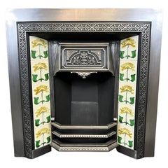 Antique 19th Century Cast Iron Tiled Fireplace Insert