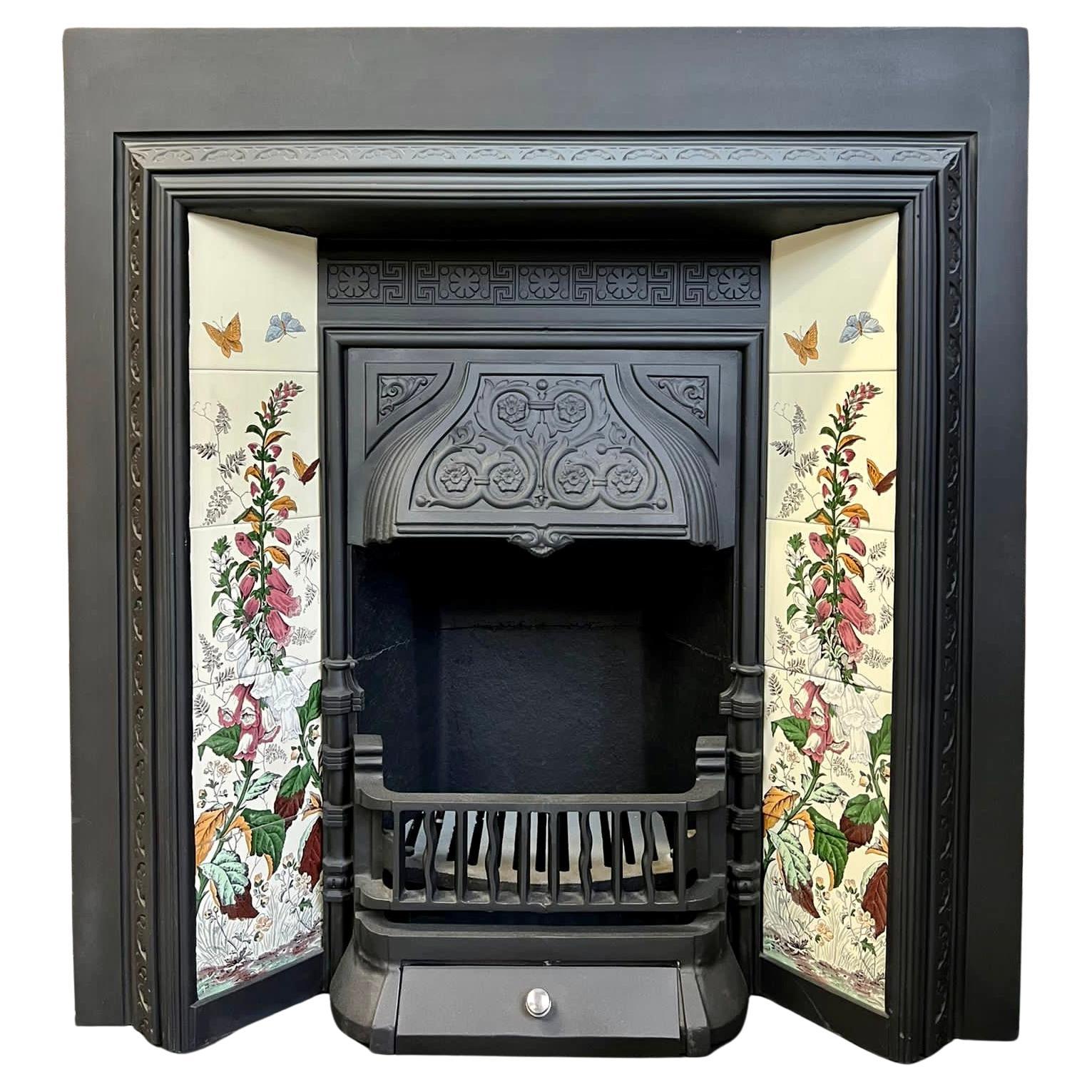 19th Century Cast Iron Tiled Fireplace Insert 