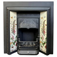 Antique 19th Century Cast Iron Tiled Fireplace Insert 