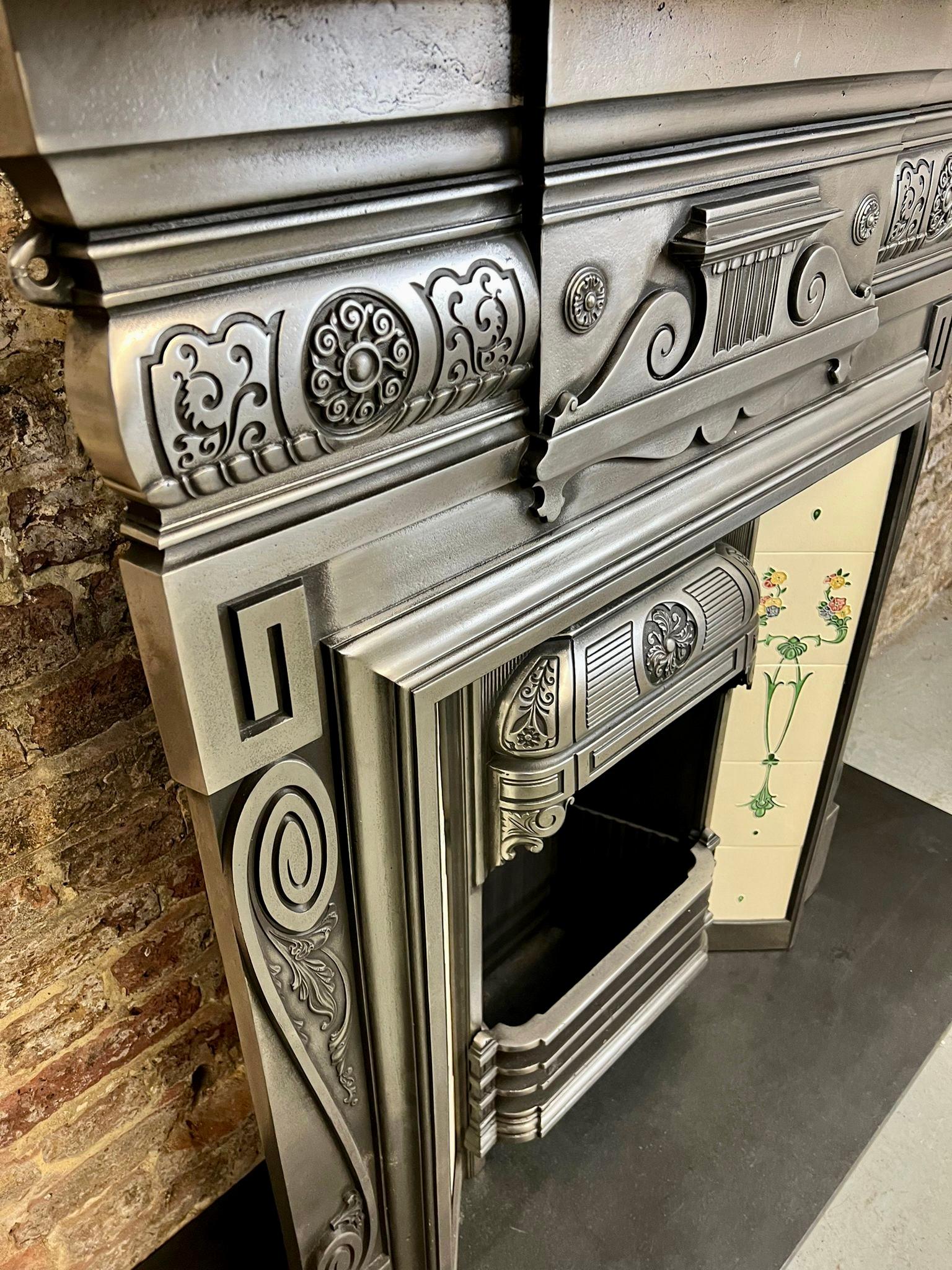 19th Century Cast Iron Tiled Fireplace Mantelpiece For Sale 5