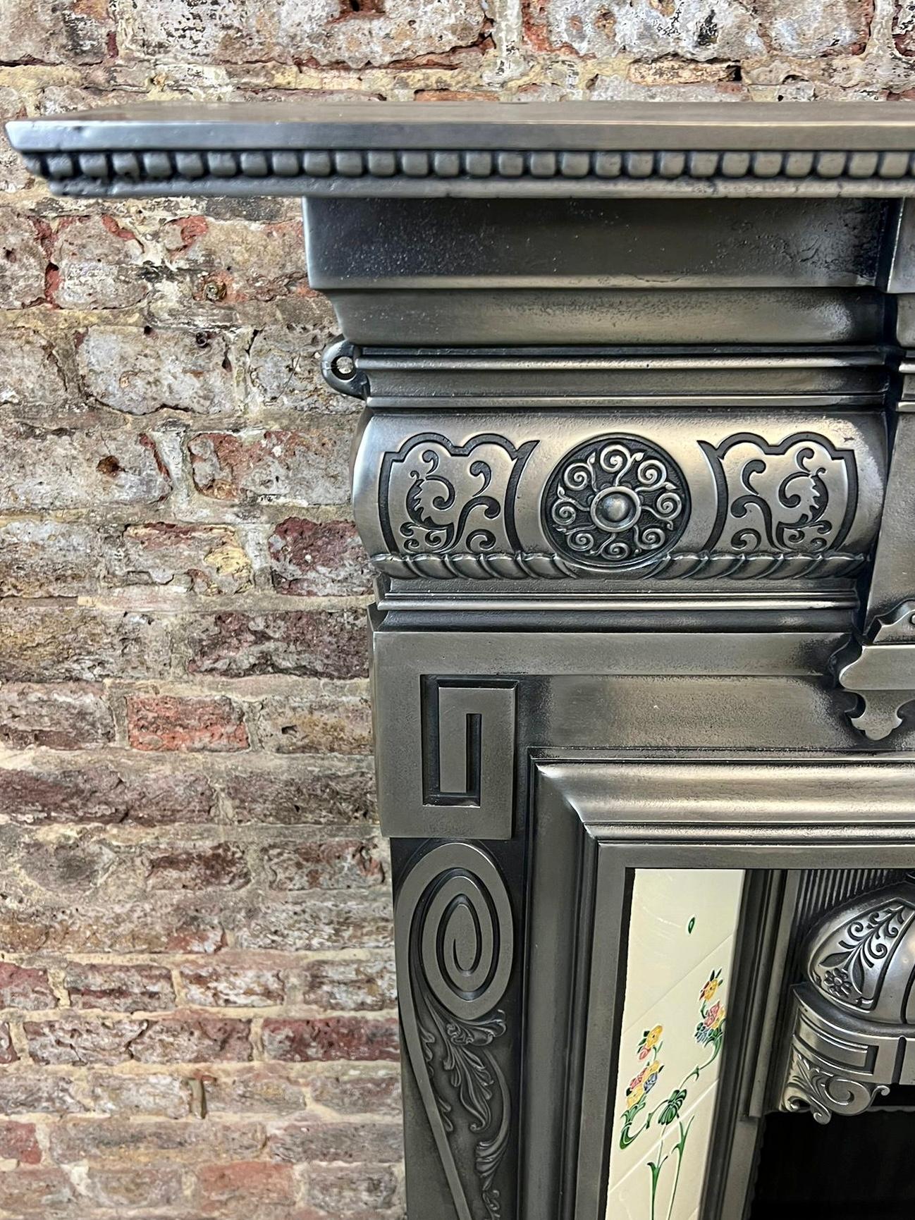 19th Century Cast Iron Tiled Fireplace Mantelpiece For Sale 8
