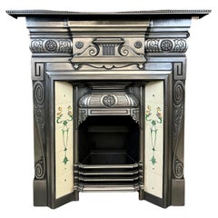 19th Century Cast Iron Tiled Fireplace Mantelpiece