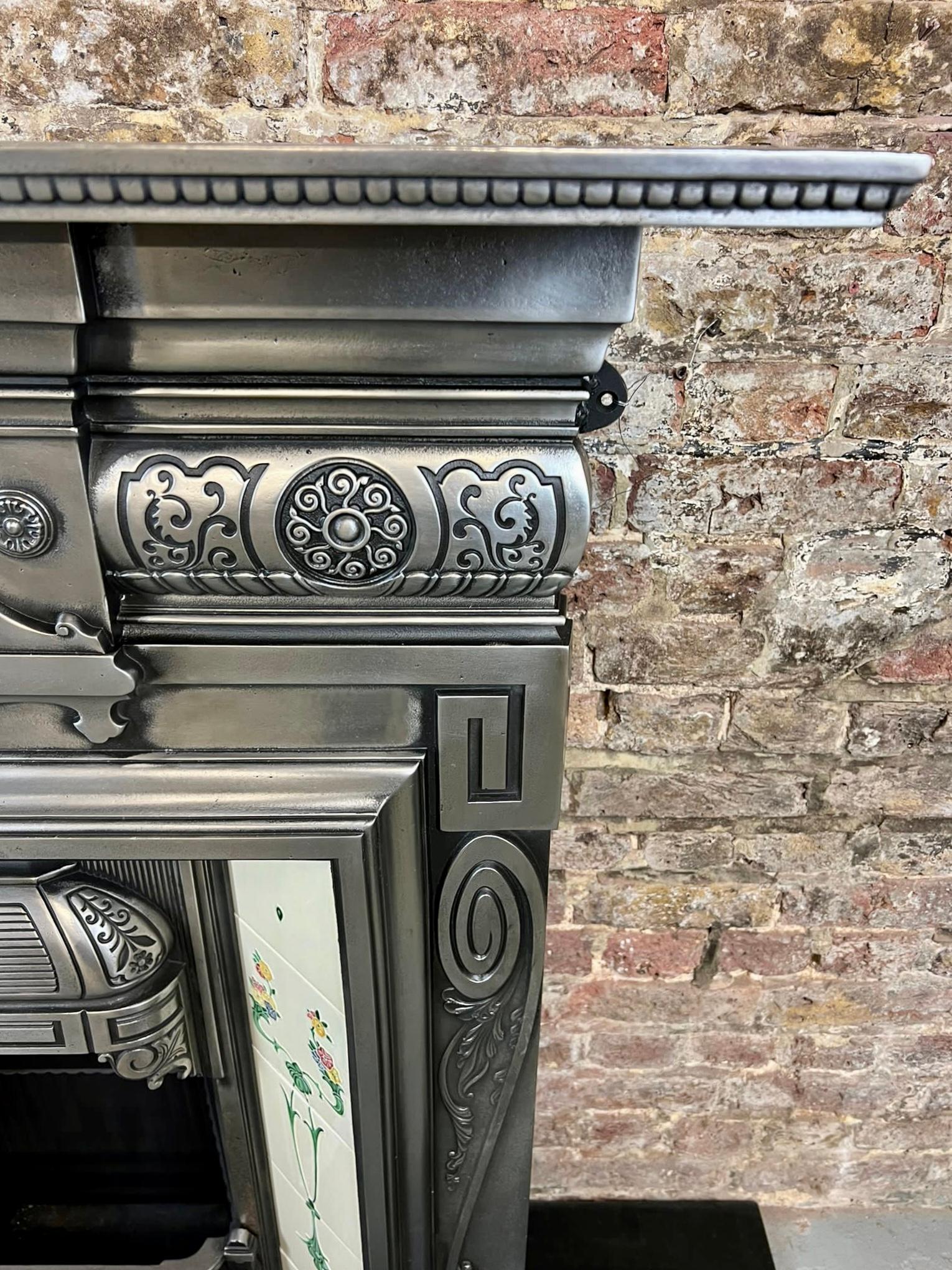 19th Century Cast Iron Tiled Fireplace Mantelpiece For Sale 2