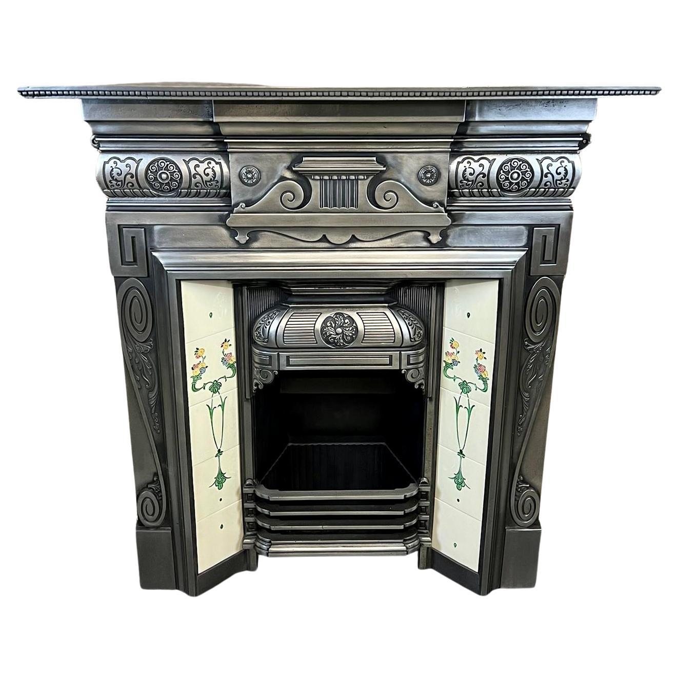 19th Century Cast Iron Tiled Fireplace Mantelpiece