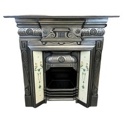 Vintage 19th Century Cast Iron Tiled Fireplace Mantelpiece