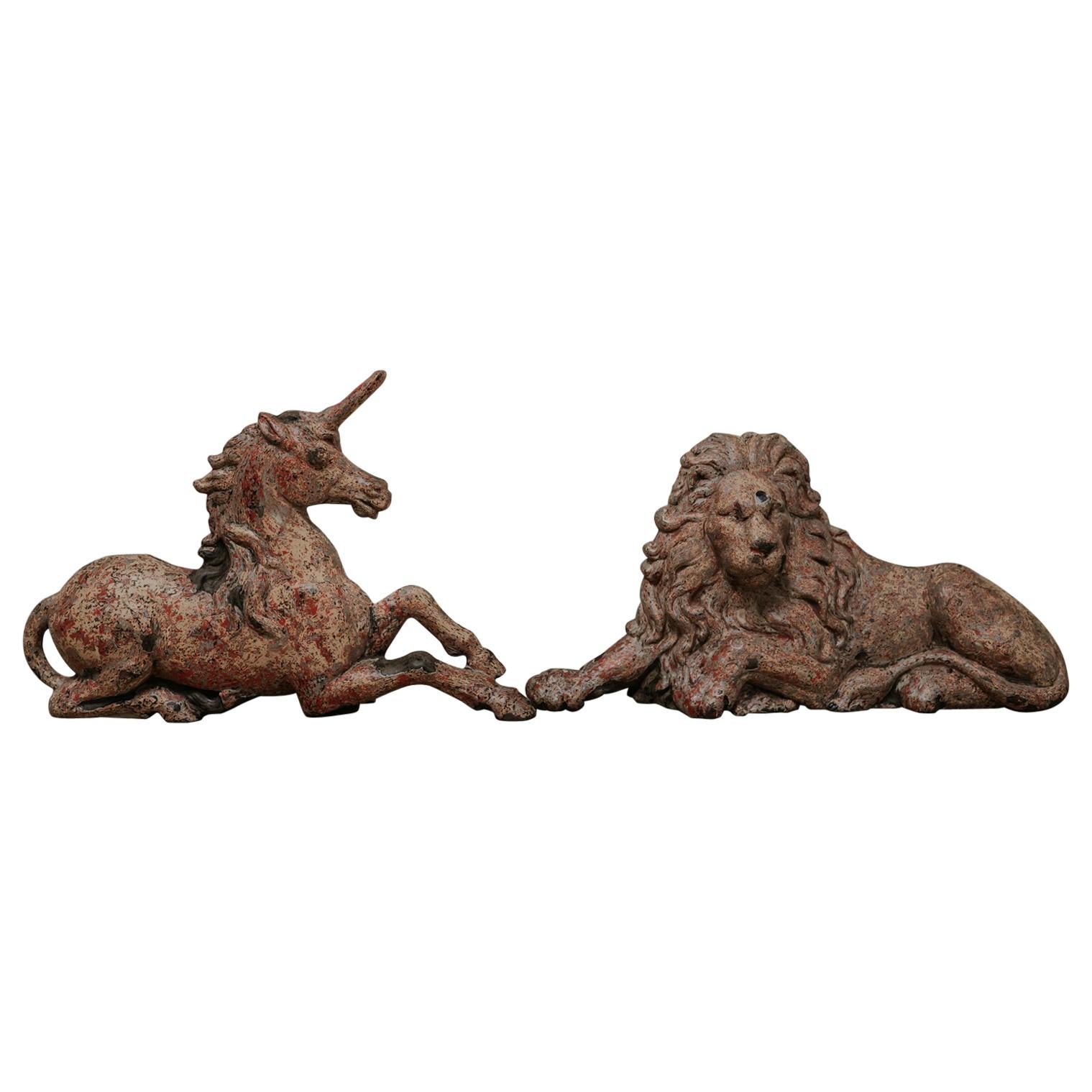 19th Century Cast Iron Unicorn and Lion