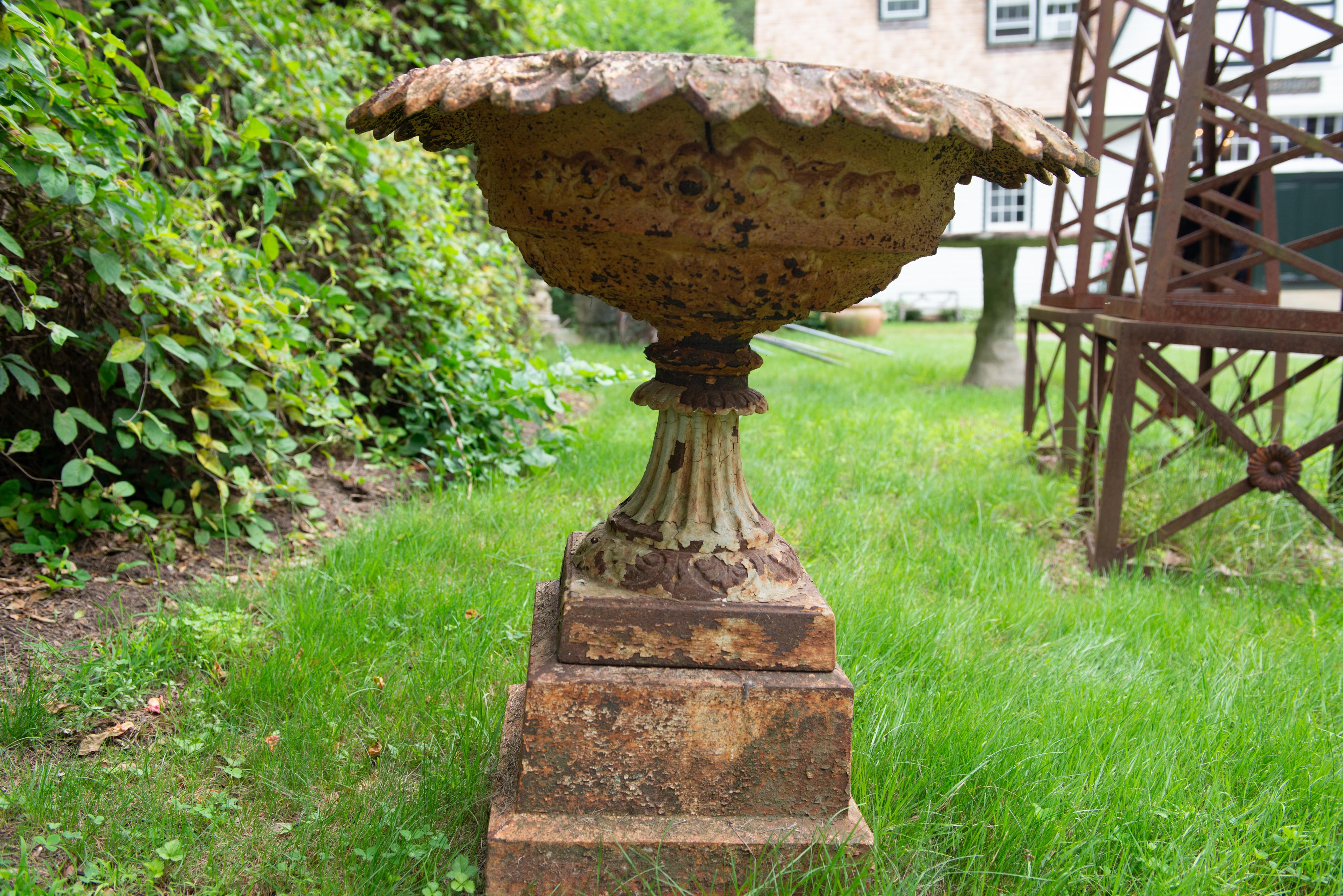 19th Century Cast Iron Urn on Plinth For Sale 5