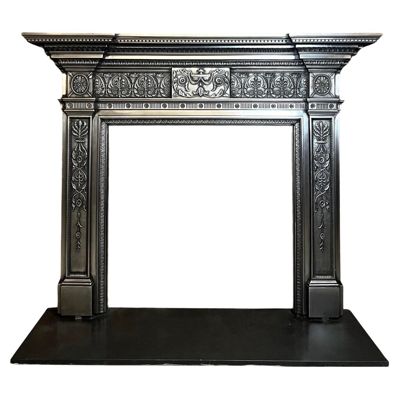 19th Century Cast Iron Victorian Burnished Fireplace Surround