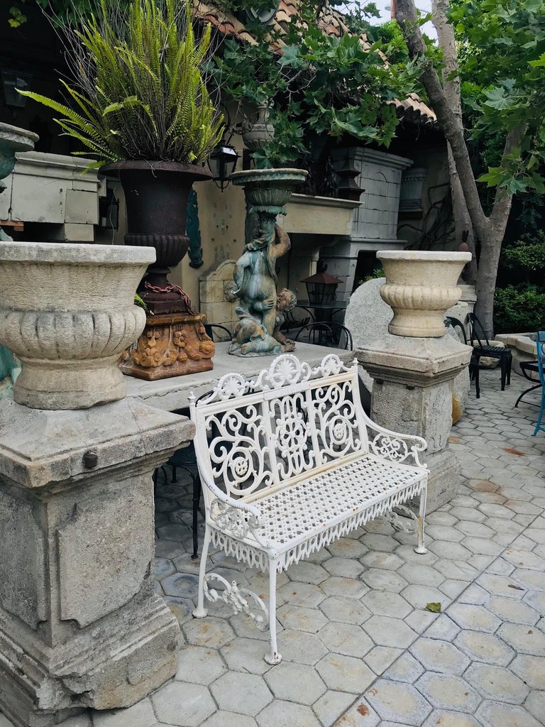 19th Century Cast Iron Victorian Style Garden Bench Antique Outdoor