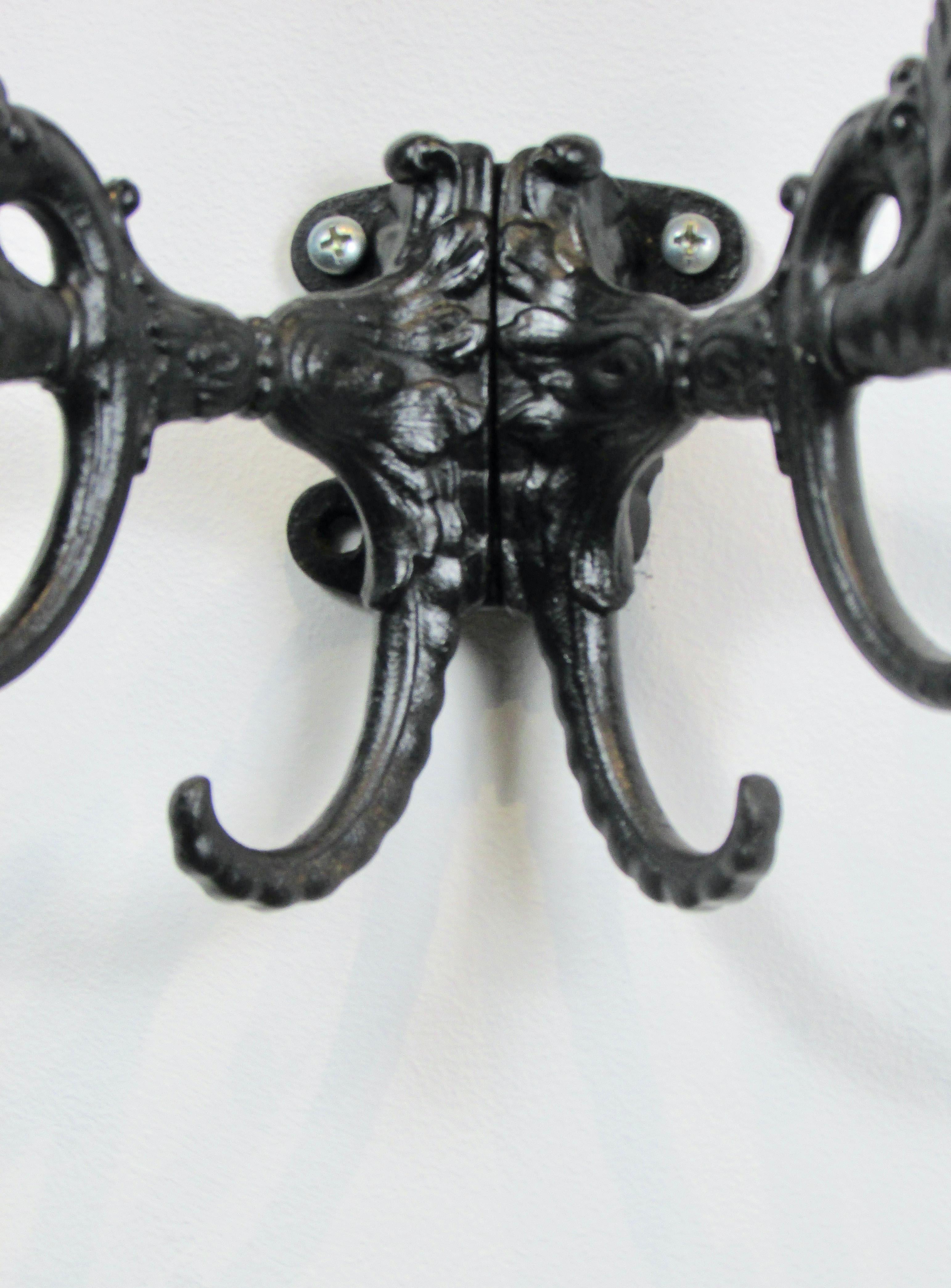 19th Century Cast Iron Wall Mounted Hat Rack With Gargoyles For Sale 5