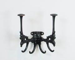 19th Century Cast Iron Wall Mounted Hat Rack With Gargoyles