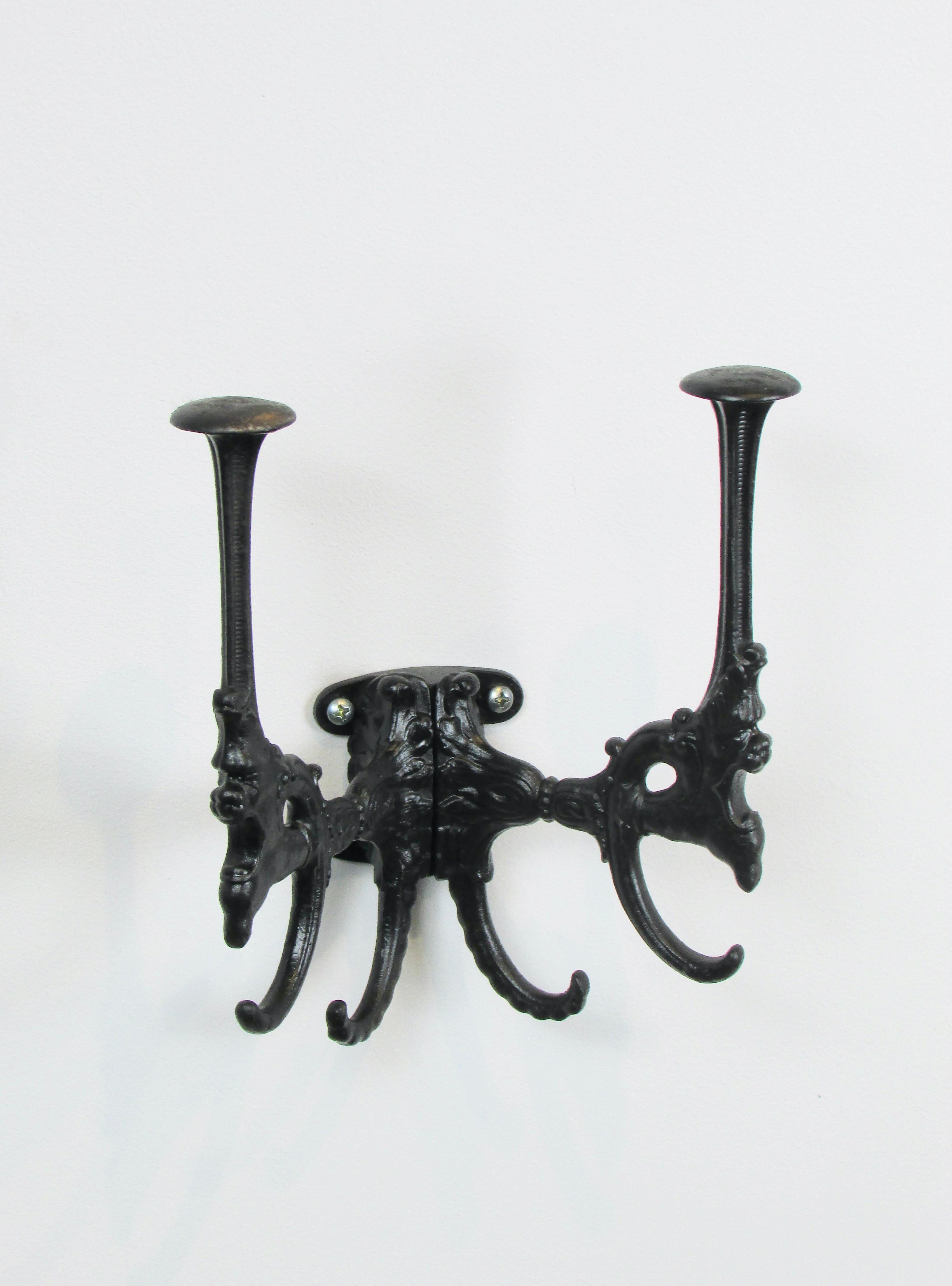 American 19th Century Cast Iron Wall Mounted Hat Rack With Gargoyles For Sale