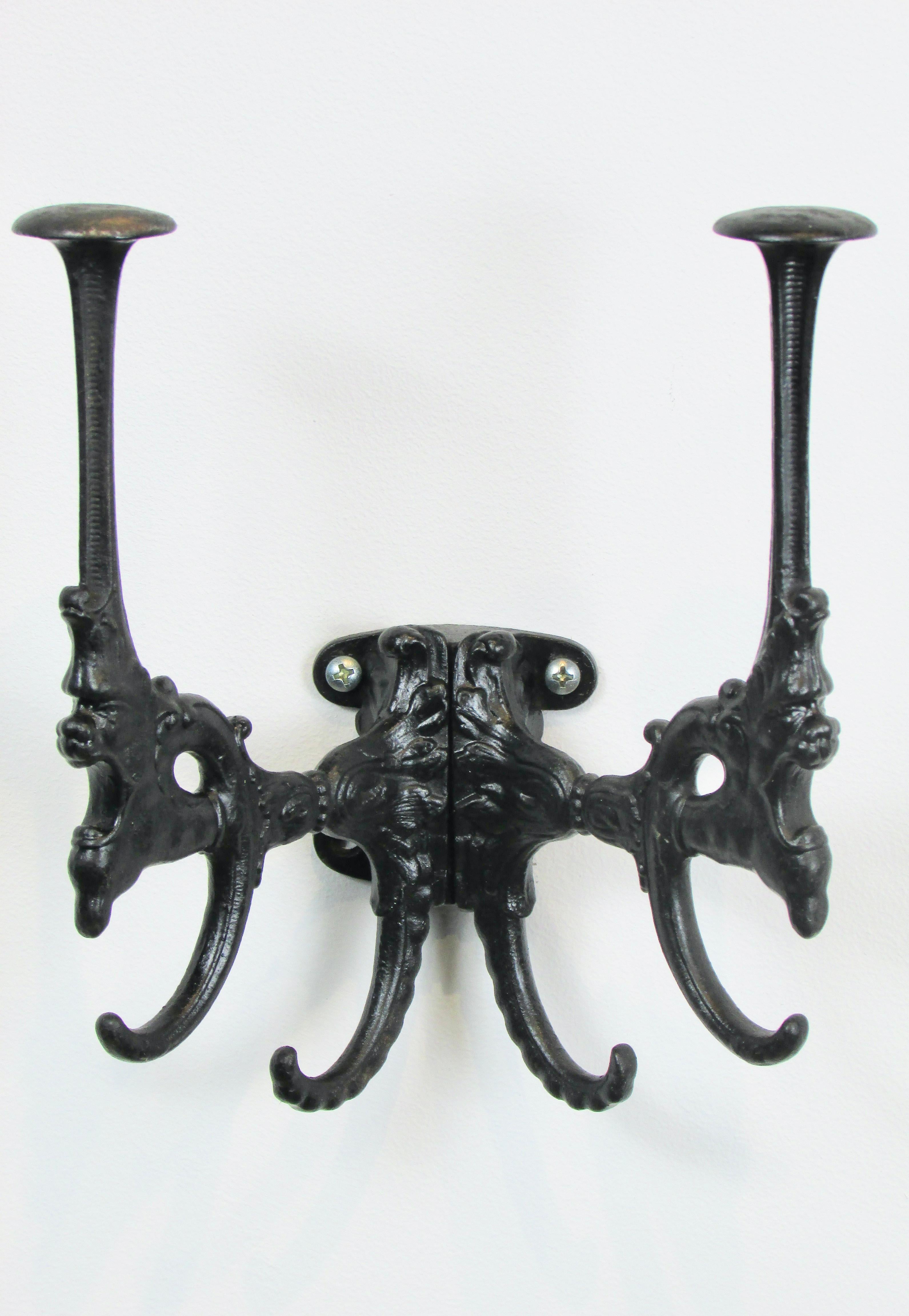 19th Century Cast Iron Wall Mounted Hat Rack With Gargoyles For Sale 1