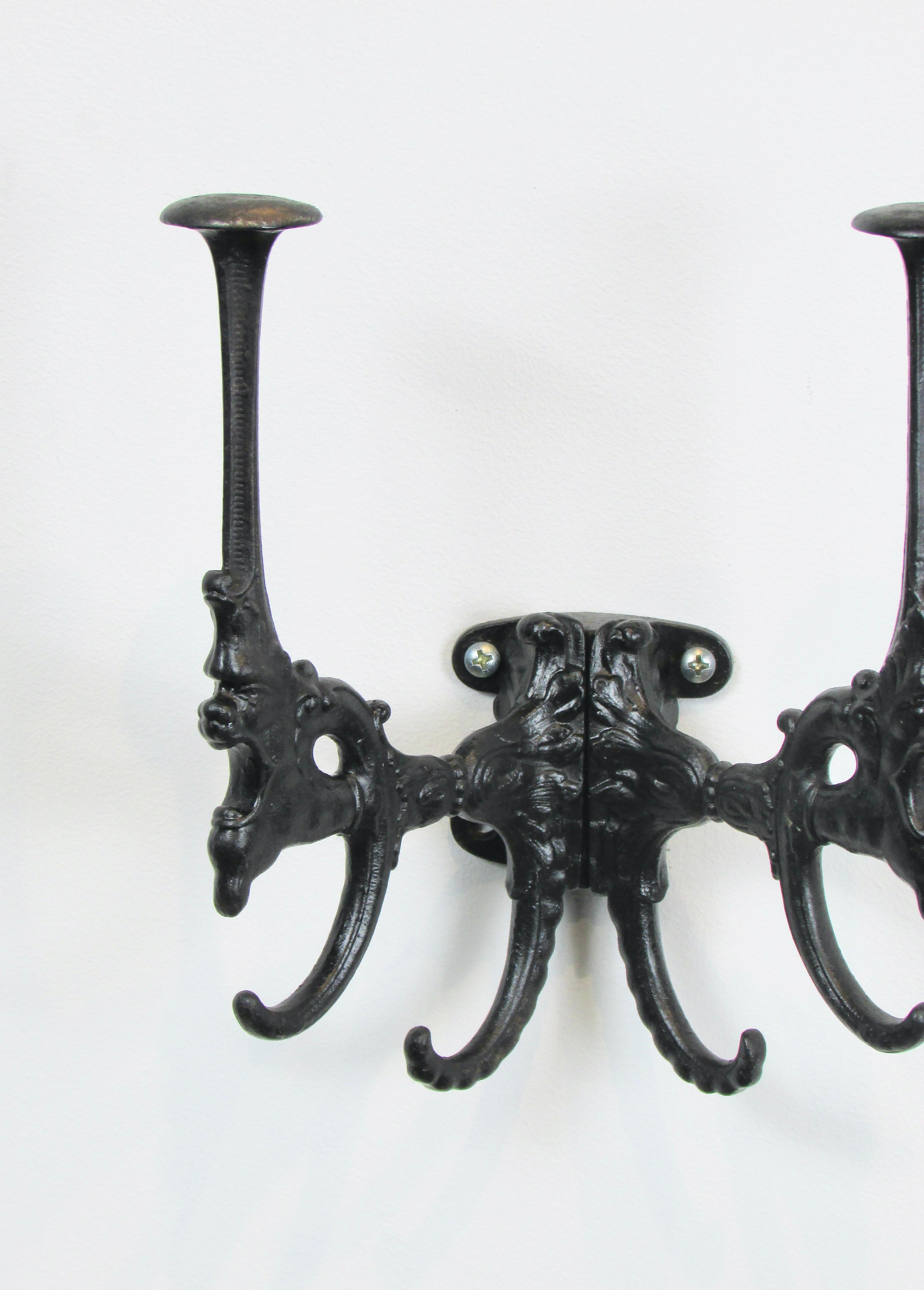 19th Century Cast Iron Wall Mounted Hat Rack With Gargoyles For Sale 2