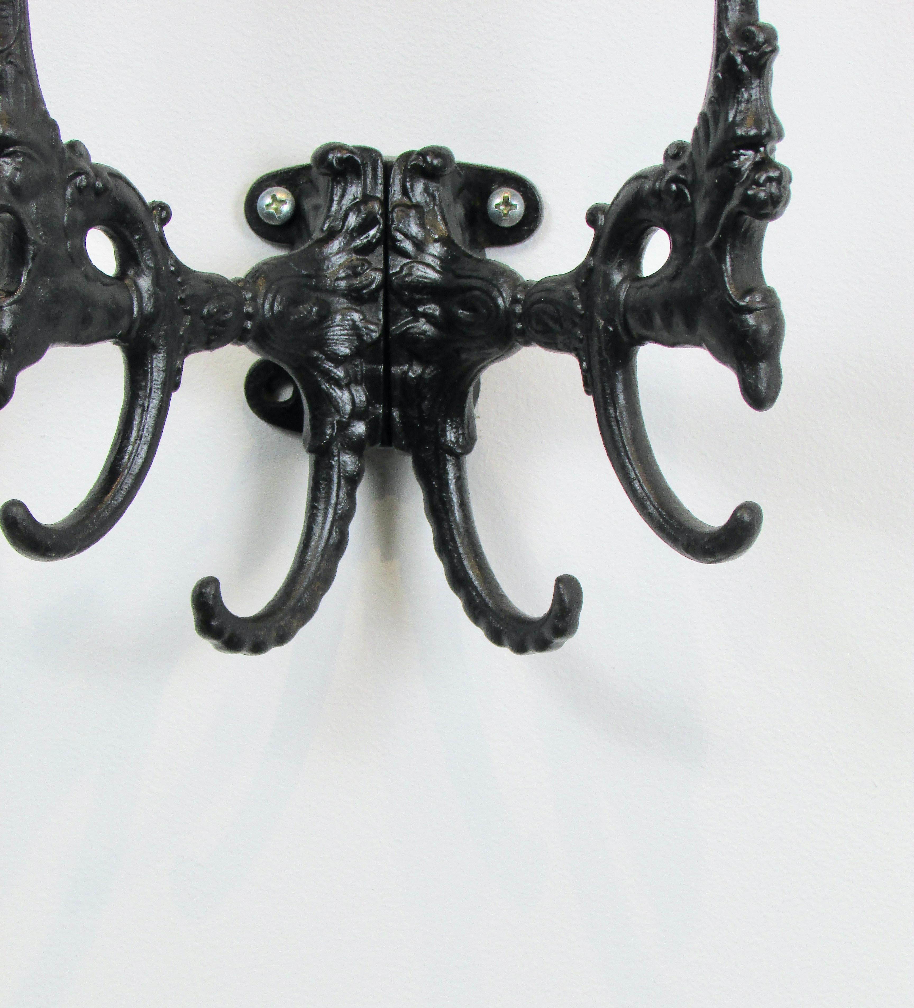 19th Century Cast Iron Wall Mounted Hat Rack With Gargoyles For Sale 3