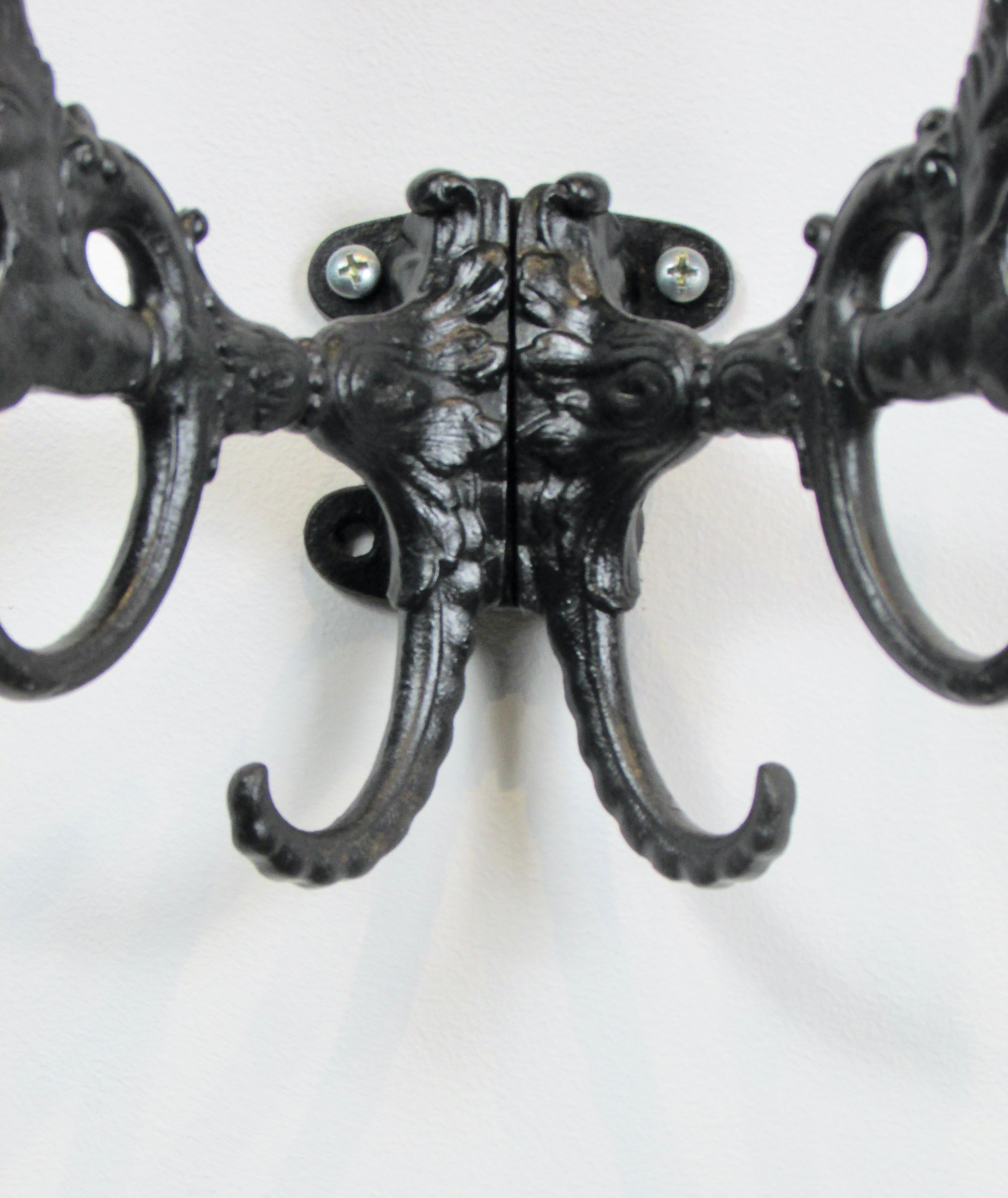 19th Century Cast Iron Wall Mounted Hat Rack With Gargoyles For Sale 4