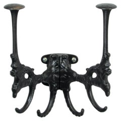 Antique 19th Century Cast Iron Wall Mounted Hat Rack With Gargoyles