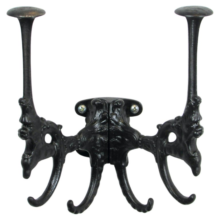 19th Century Cast Iron Wall Mounted Hat Rack With Gargoyles For