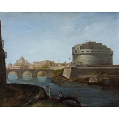 19th Century Castel Sant' Angelo Painting Oil on Canvas