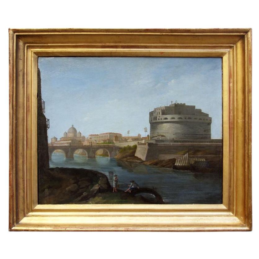 19th Century Castel Sant' Angelo Painting Oil on Canvas For Sale