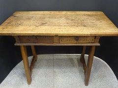 19th  Castilian Spanish  Table Walnut Wood and  Wrought Iron Keyhole