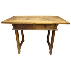 19th  Castilian Spanish  Table Walnut Wood and  Wrought Iron Keyhole 