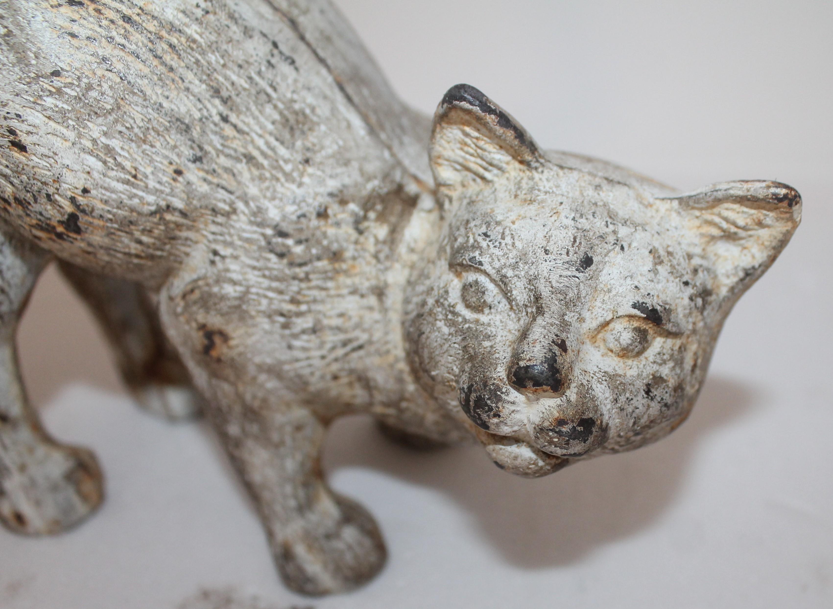 Country 19th Century Cat Door Stop in Original White Paint