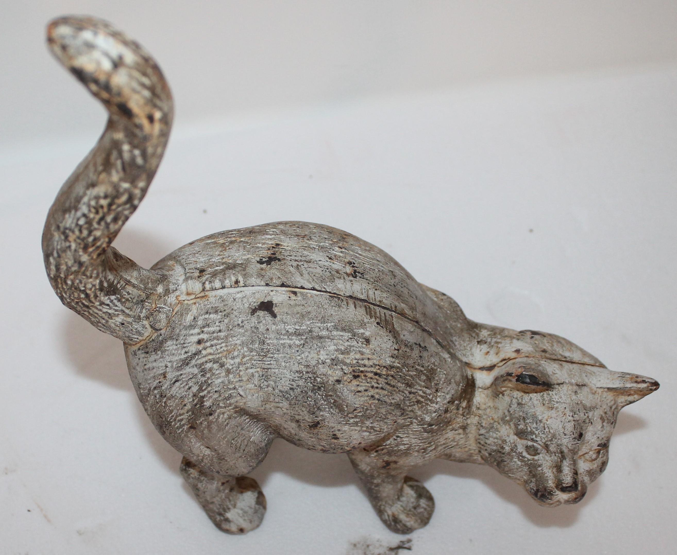 American 19th Century Cat Door Stop in Original White Paint