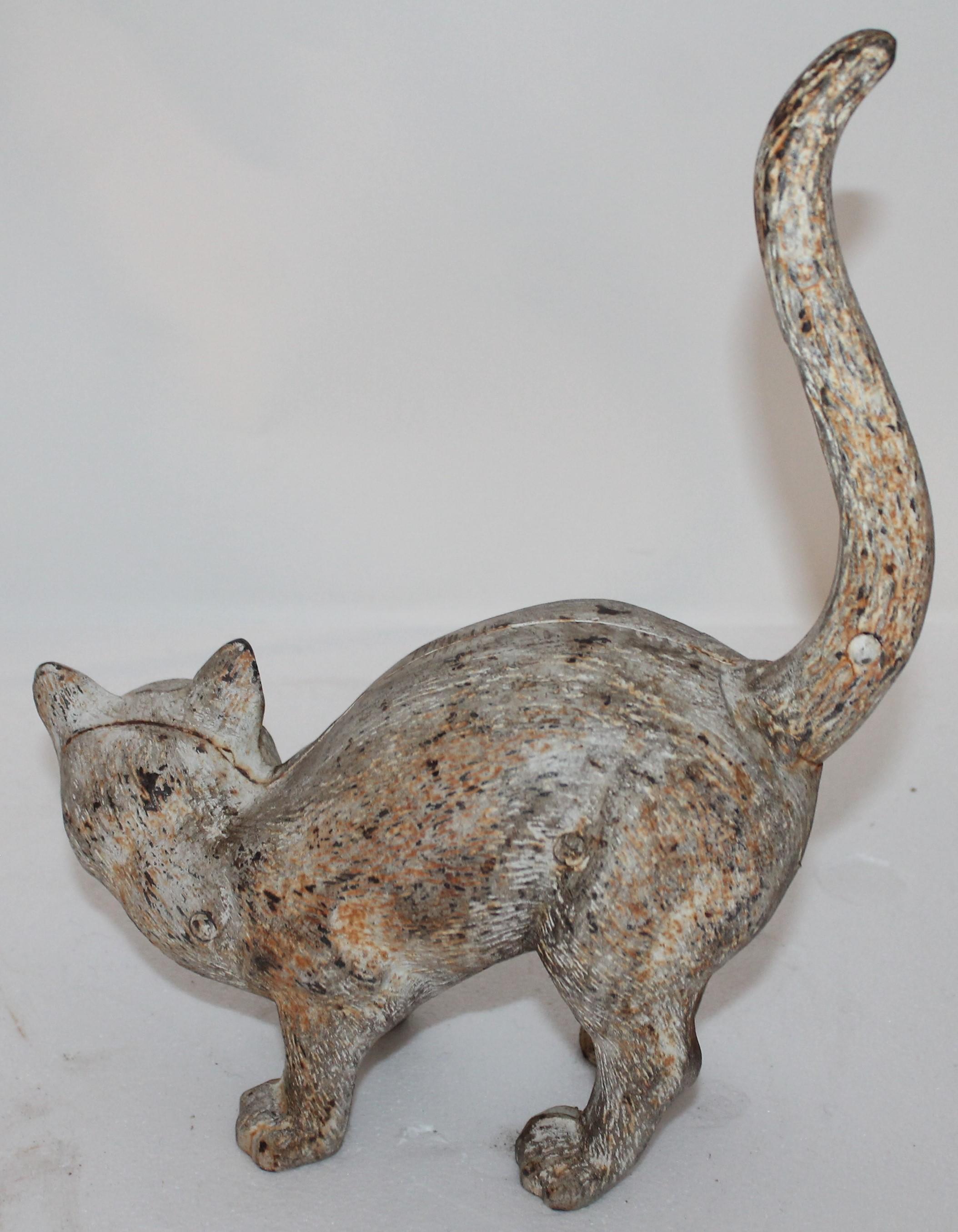 19th Century Cat Door Stop in Original White Paint In Excellent Condition In Los Angeles, CA