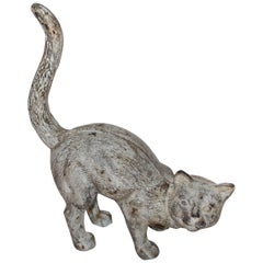 19th Century Cat Door Stop in Original White Paint