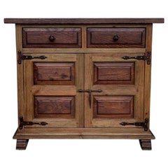 19th Century Catalan Carved Oak Tuscan Two Drawers Credenza or Buffet