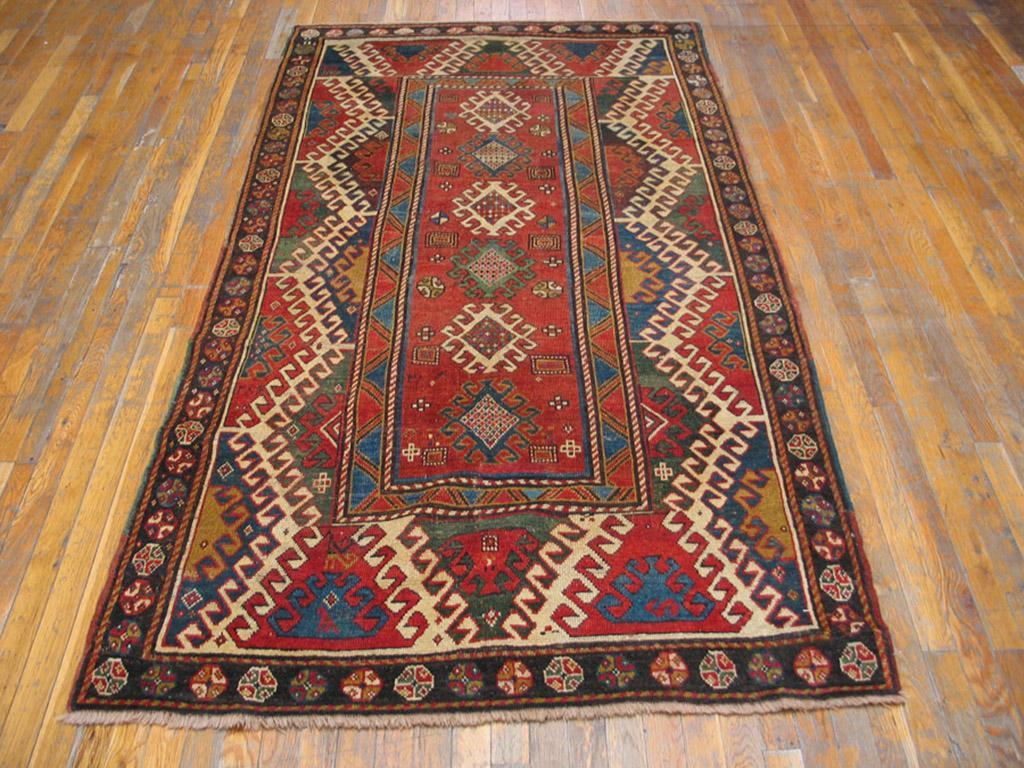 Hand-Knotted 19th Century Caucasian Bordjalou Kazak Carpet ( 4'3