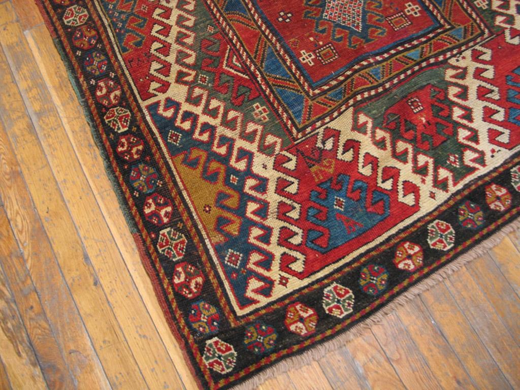 Wool 19th Century Caucasian Bordjalou Kazak Carpet ( 4'3