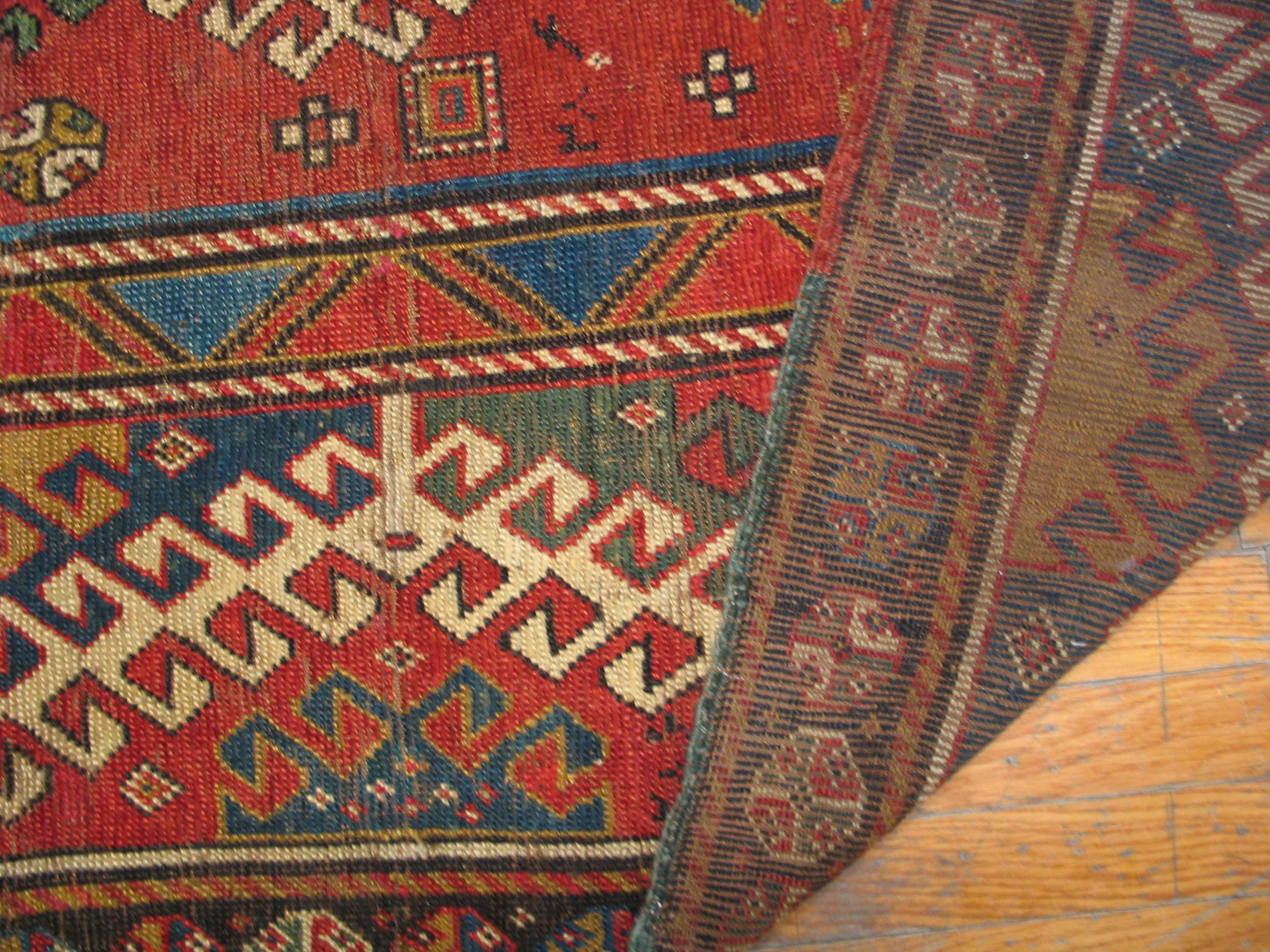 Fin du XIXe siècle Tapis caucasien Bordjalou Kazak du 19ème siècle ( 4'3