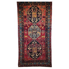 19th Century Caucasian Cloudband Kazak Area Rug in Cranberry Red, Blue