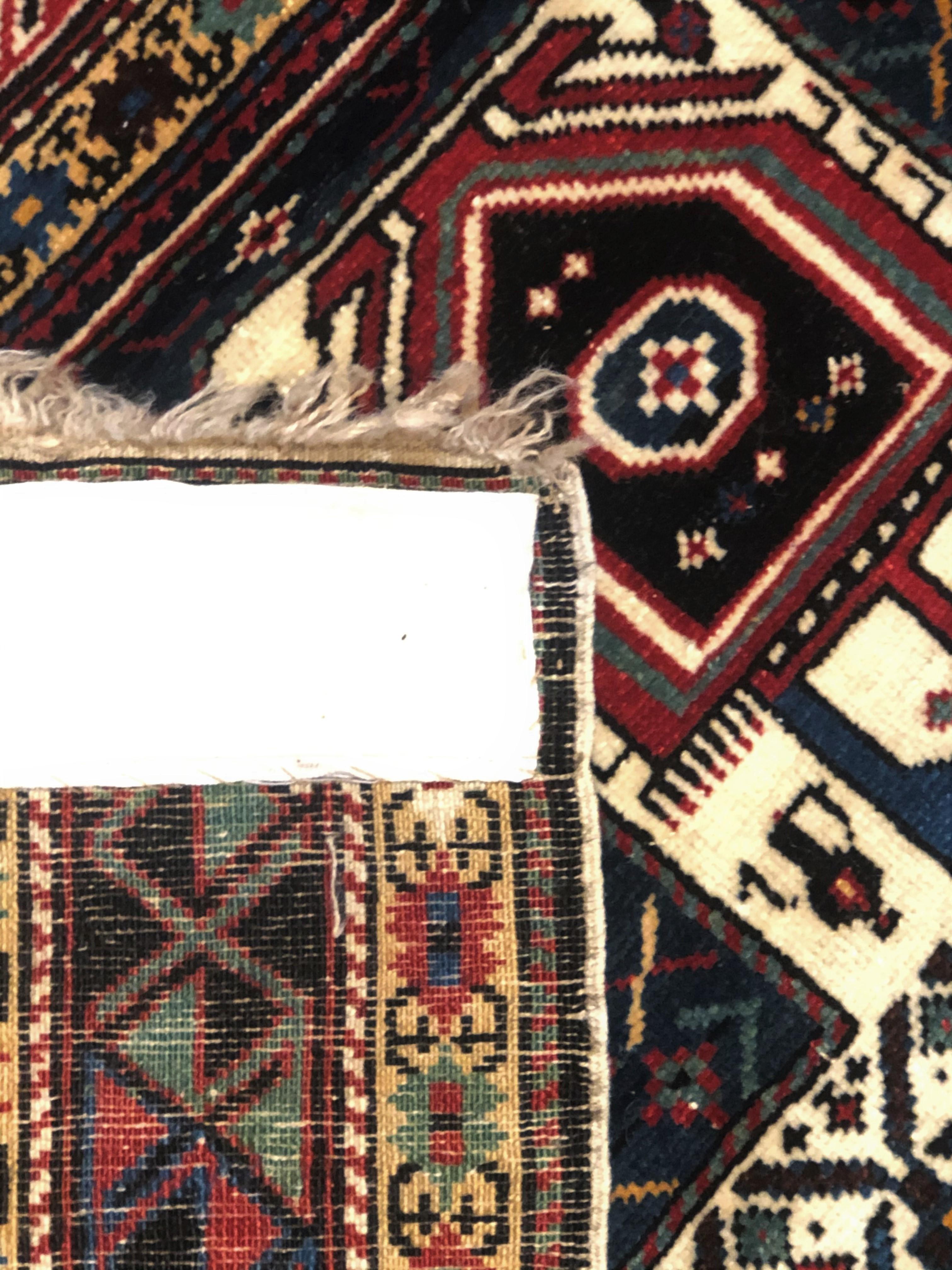 19th Century Caucasian Dagestan White Background and Diamond Pattern Rug, ca1890 13