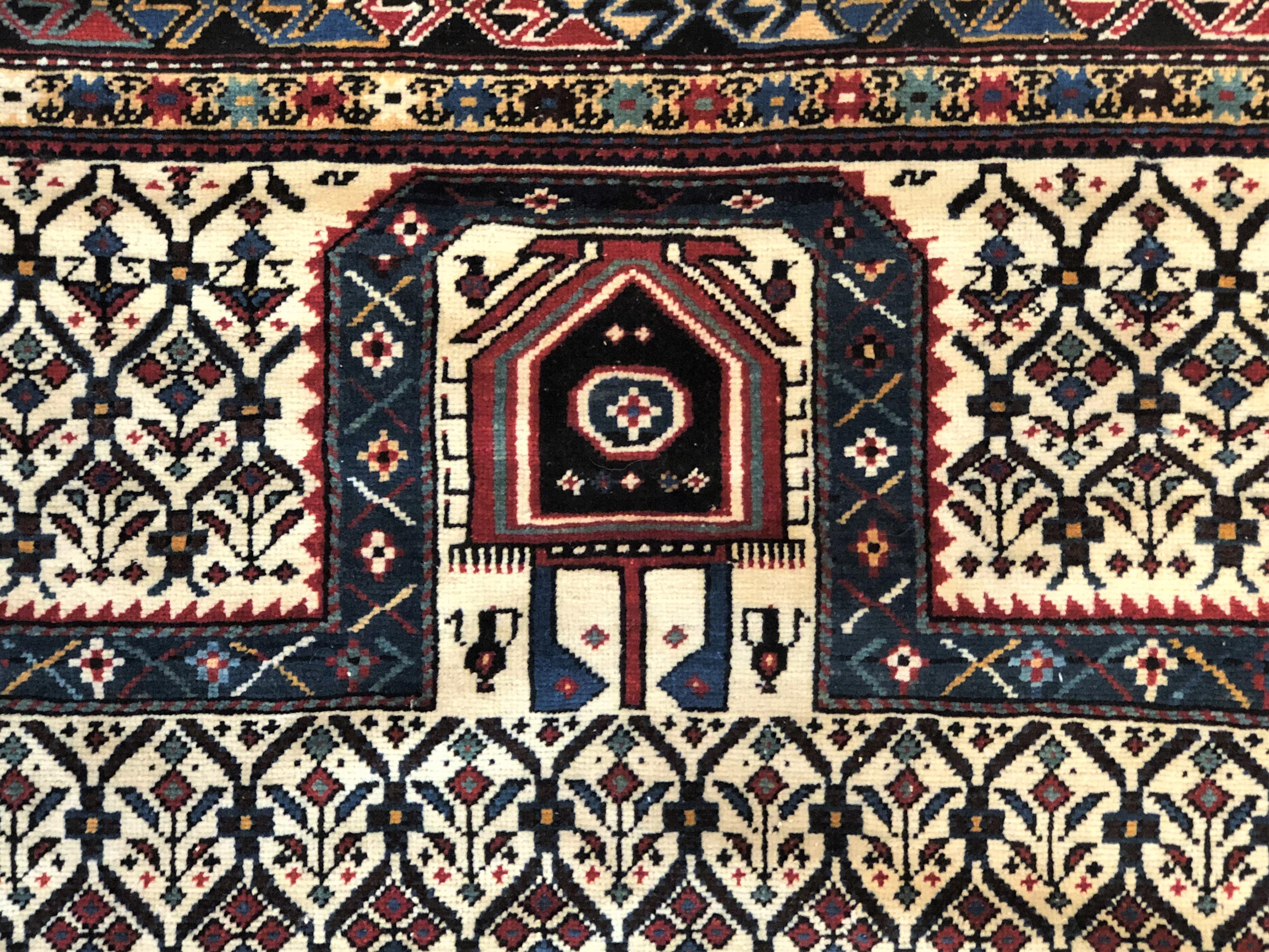 19th Century Caucasian Dagestan White Background and Diamond Pattern Rug, ca1890 3