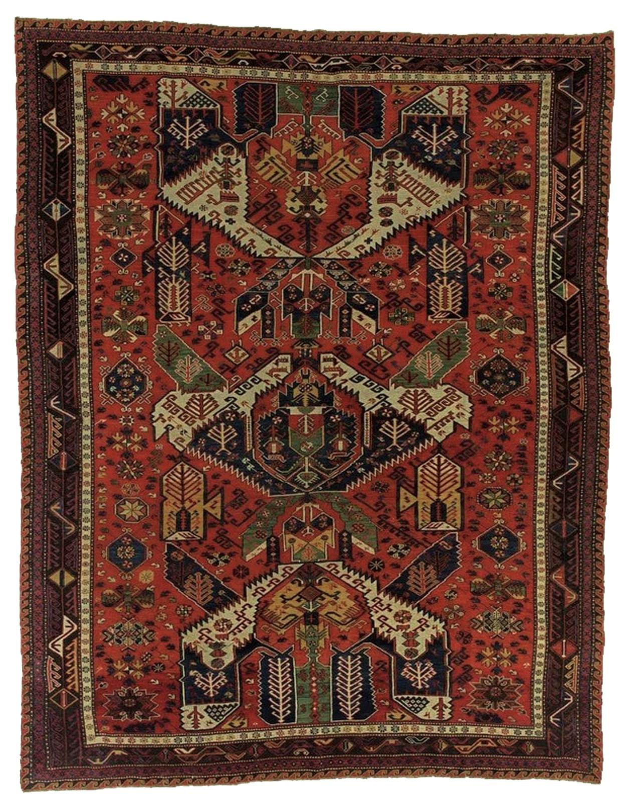 Tapis du Caucase Sumak du 19ème siècle noué à la main en laine rouge vert jaune en vente 7