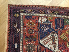 19th Century Caucasian Dragon Sumak Rug Hand-Knotted in Wool Red Green Yellow