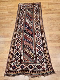 Antique Gendje Kazak Runner, Wool Pile, Hand-Knotted, Caucasus, 1890s