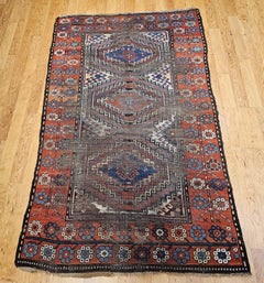 Antique Karabagh Area Rug, Wool, Geometric Design, Ivory Field, 1800s