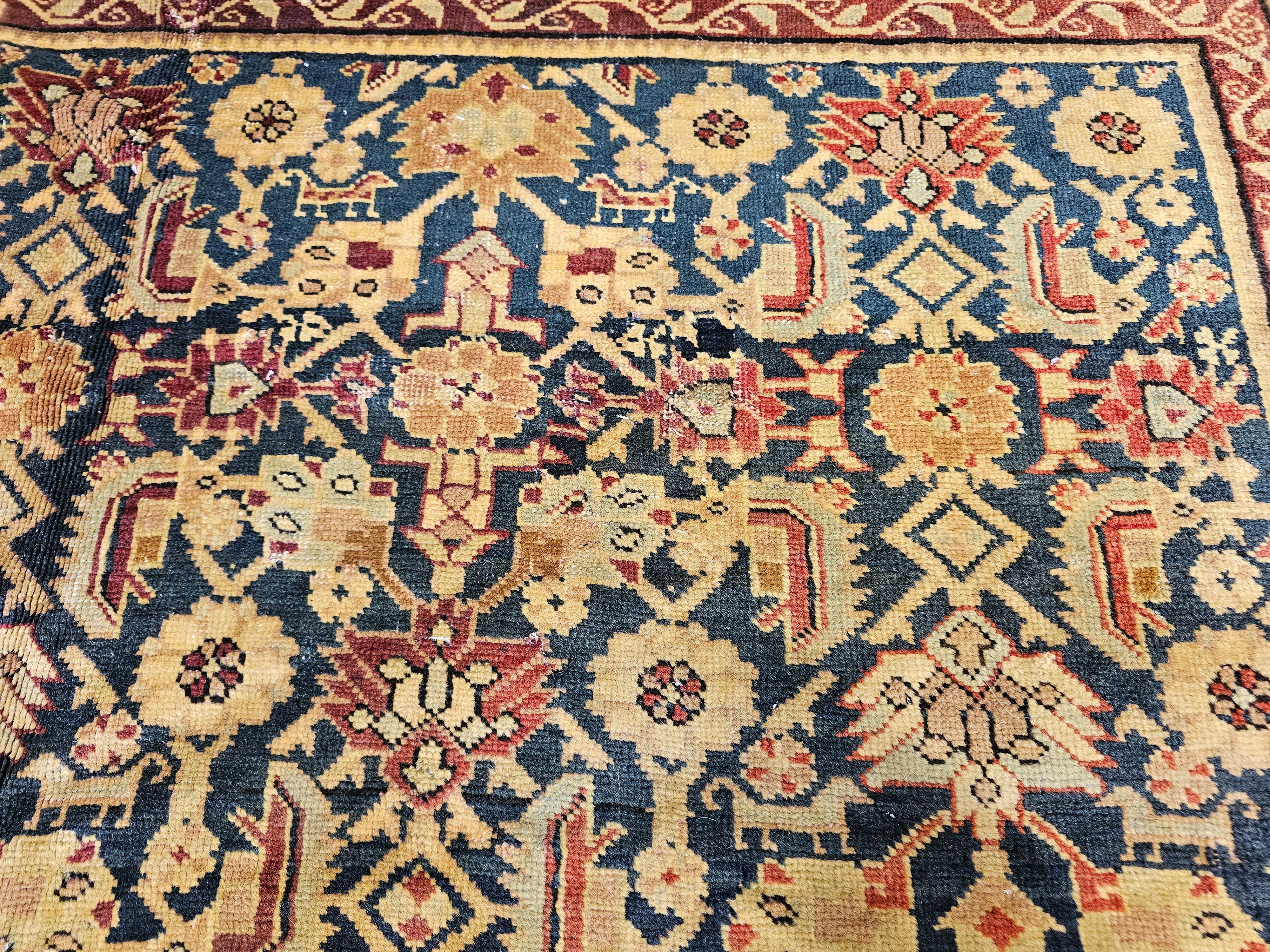 Alfombra de la Galería Karabagh del Cáucaso del siglo XIX en  Azul marino, Marrón, Azul, Rosa, Verde en venta 1