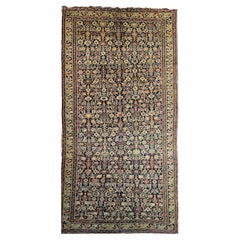 19th Century Caucasian Karabagh Gallery Rug in  Navy, Brown, Blue, Pink, Green