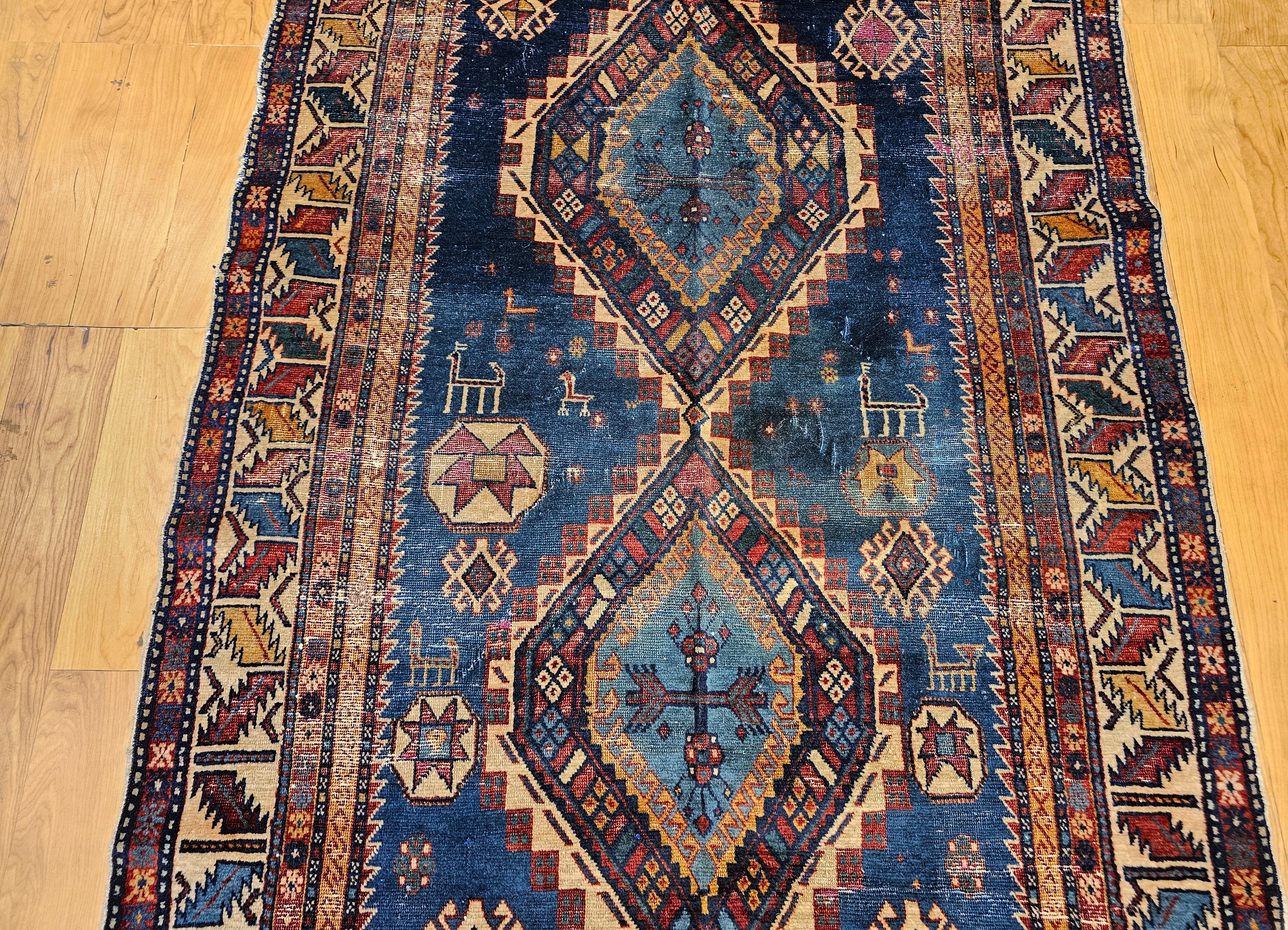 Teinture végétale Tapis du Kazak caucasien du 19ème siècle en vente