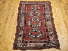 19th Century Caucasian Kazak Area Rug in Red, Green, Blue, Yellow, Ivory
