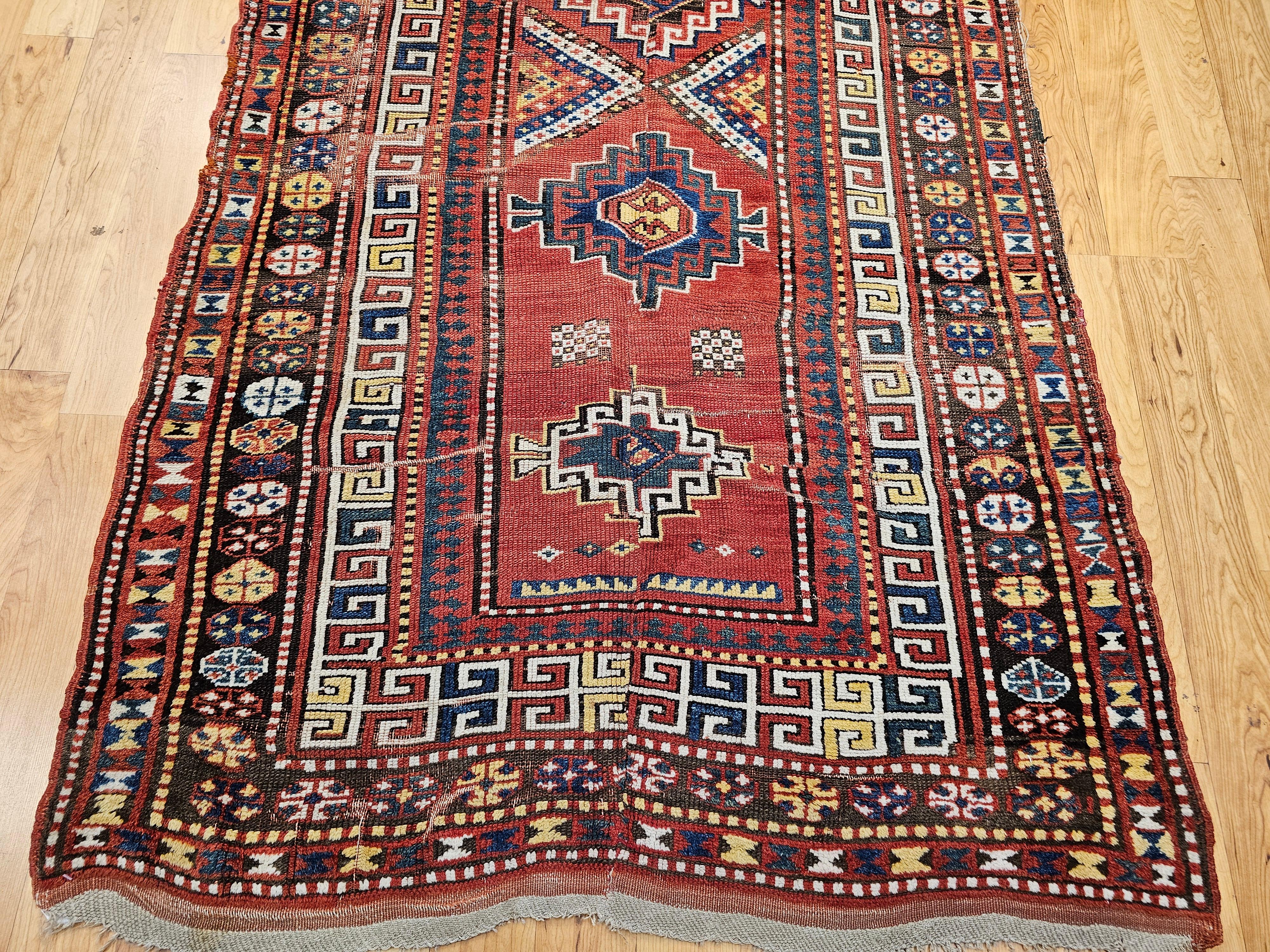 Kaukasischer Kazak-Teppich aus dem 19. Jahrhundert in Terrakotta-Rot (Pflanzlich gefärbt) im Angebot