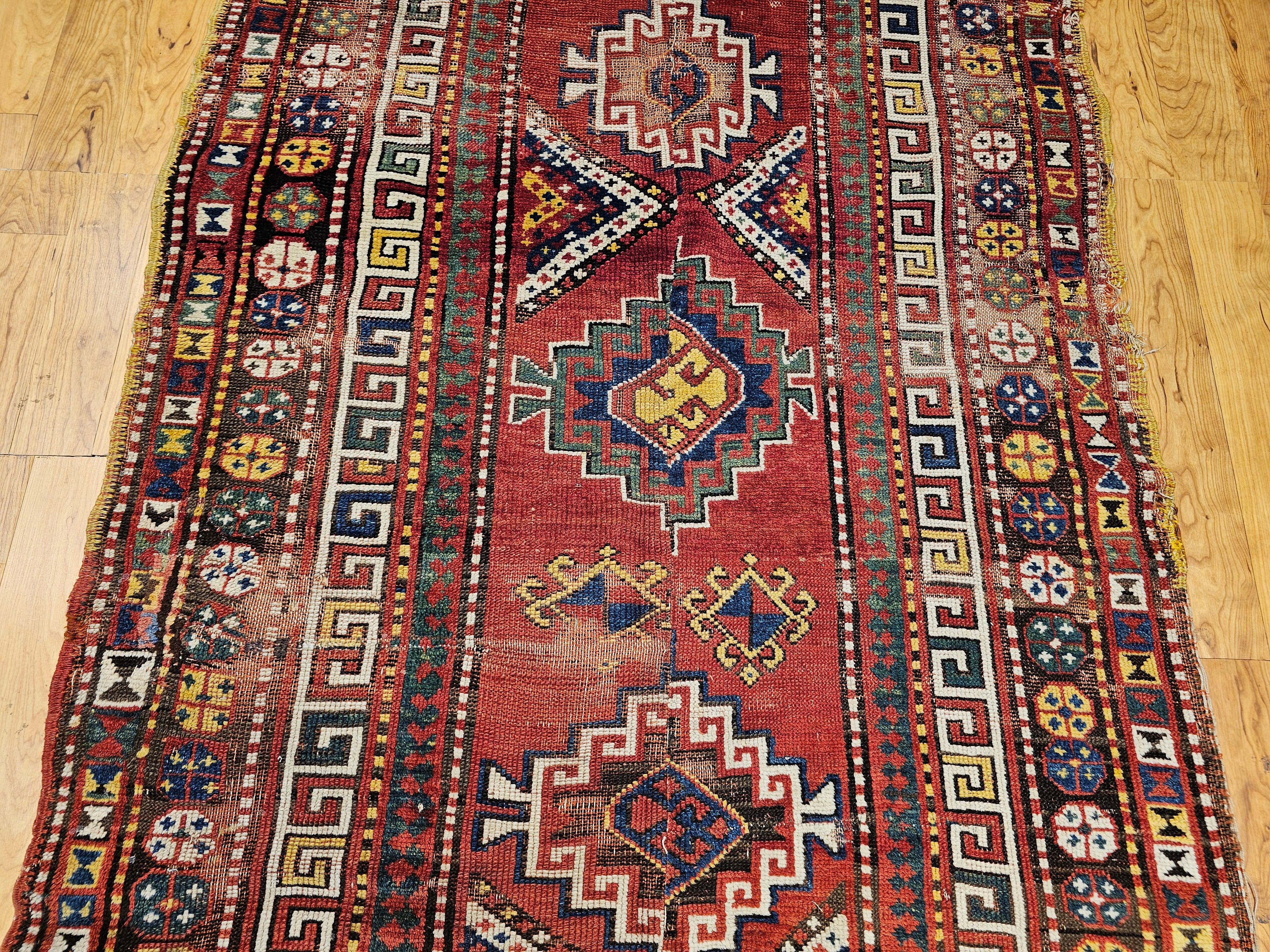 Kaukasischer Kazak-Teppich aus dem 19. Jahrhundert in Terrakotta-Rot (Wolle) im Angebot