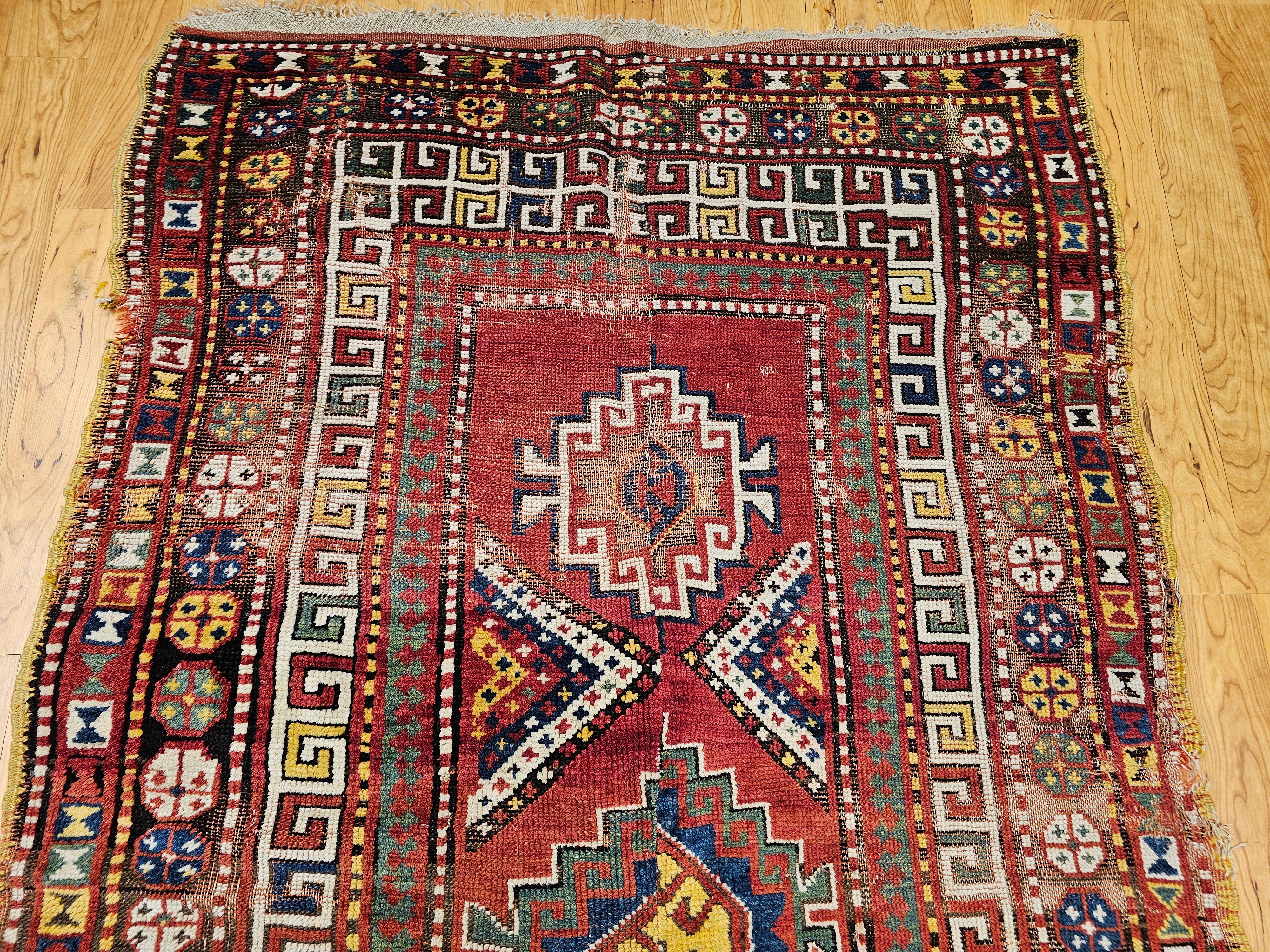 Kaukasischer Kazak-Teppich aus dem 19. Jahrhundert in Terrakotta-Rot im Angebot 2
