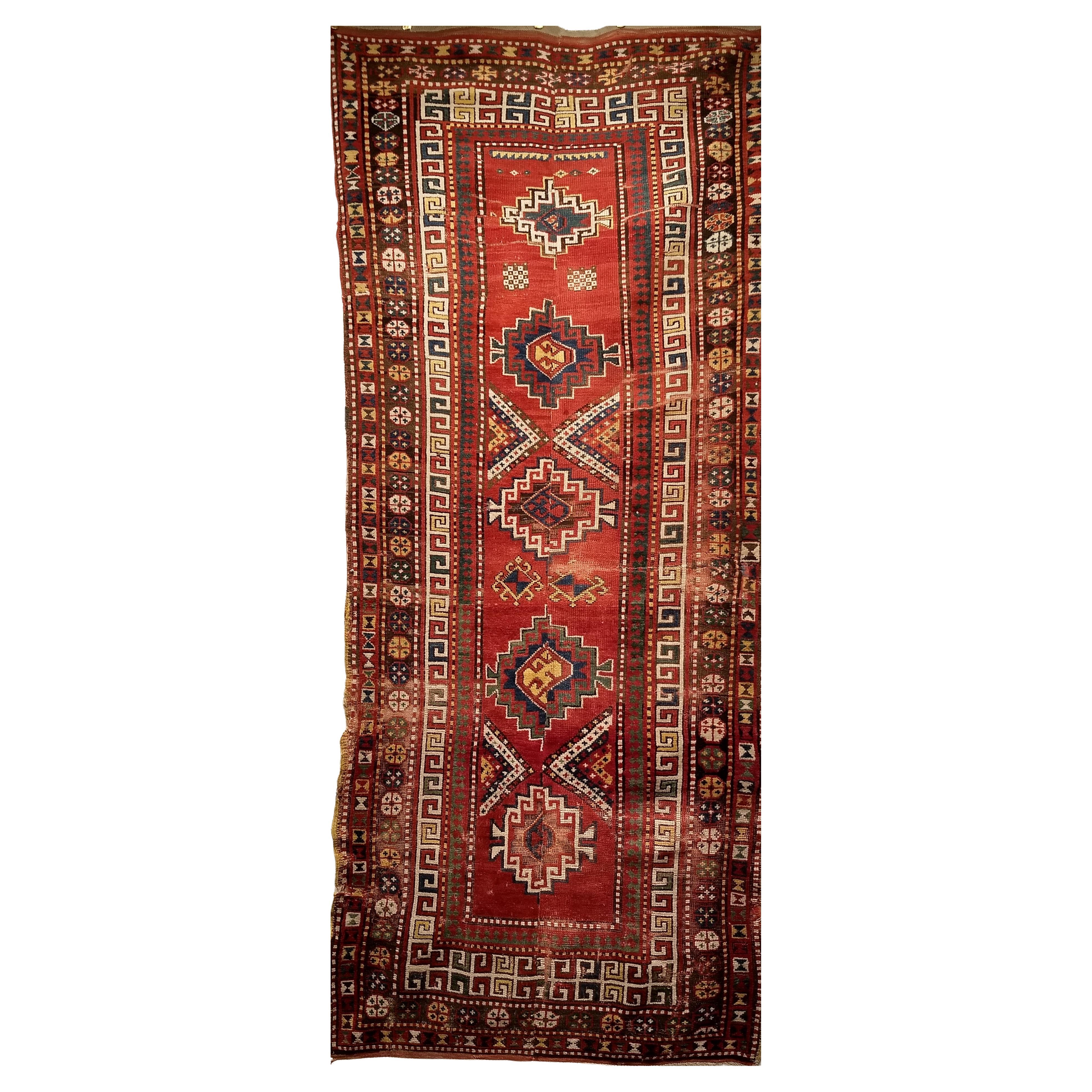Kaukasischer Kazak-Teppich aus dem 19. Jahrhundert in Terrakotta-Rot im Angebot
